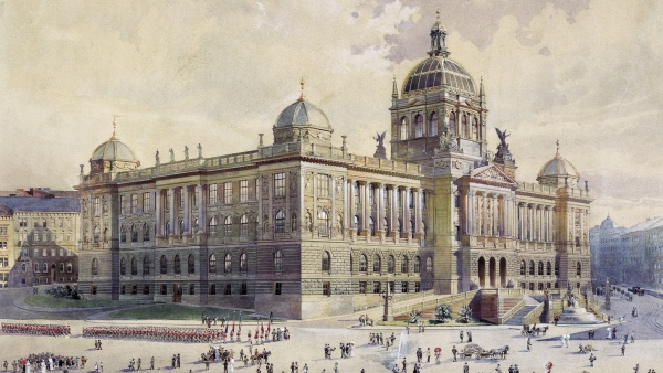 Novostavba muzea v roce 1893 (Antonín Balšánek) obrázek: Muzejní novostavba v roce 1893 od malíře Antonína Balšánka