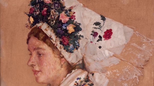 Ludvík Kuba: Nevěsta z Borkow, Dolní Lužice (olej na plátně, 1923) - detail Ludvík Kuba: Nevěsta z Borkow, Dolní Lužice (olej na plátně, 1923) - detail