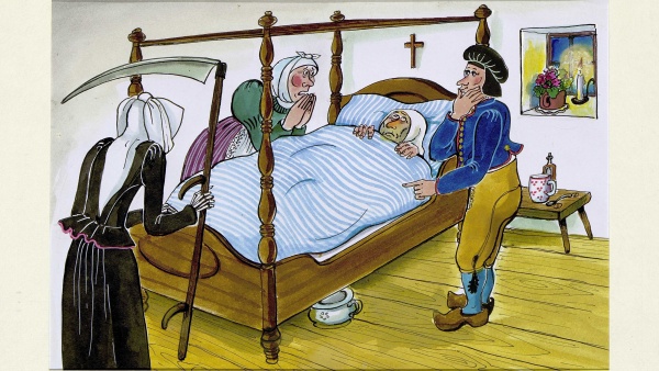 Kamila Skopová: ilustrace k pohádce Smrt kmotřička, kolorovaná perokresba, vydalo nakladatelství Akropolis, Praha 2013 Kamila Skopová: ilustrace k pohádce Smrt kmotřička, kolorovaná perokresba, vydalo nakladatelství Akropolis, Praha 2013