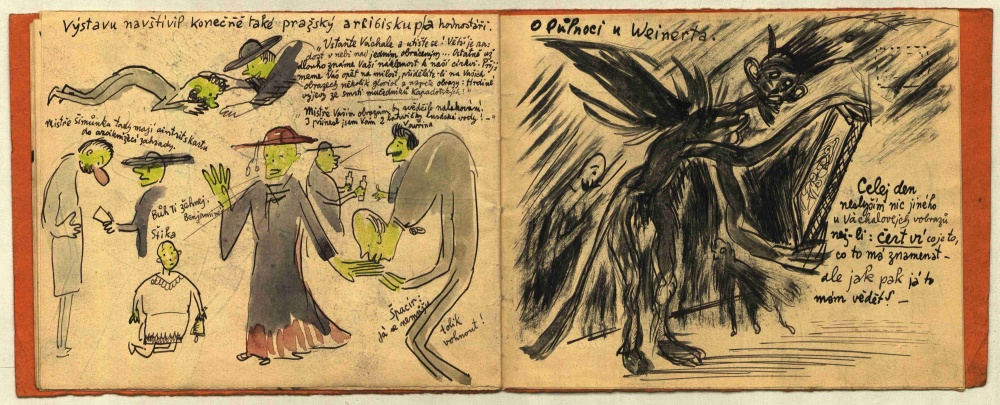 Josef Váchal – Historické popsání Vesuvu aneb Památník Volného Sdružení Neodvislých výtvarníků slovem a obrazem jednoho oučastníka zaznamenaný pro věčné časy a k výstavě, 1919. 20 listů. Zdroj: Národní muzeum Josef Váchal – Historické popsání Vesuvu aneb Památník Volného Sdružení Neodvislých výtvarníků slovem a obrazem jednoho oučastníka zaznamenaný pro věčné časy a k výstavě, 1919. 20 listů. Zdroj: Národní muzeum