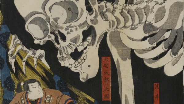 Kunijoši (1797–1861). Takijaša, dcera Tairy no Masakady vyvolává kostlivce (detail) - (zdroj: Národní muzeum)