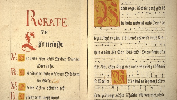 Detail rorátníku - speciálního zpěvníku pro zpěv rorátů - z počátku 19. století (zdroj: Národní muzeum)