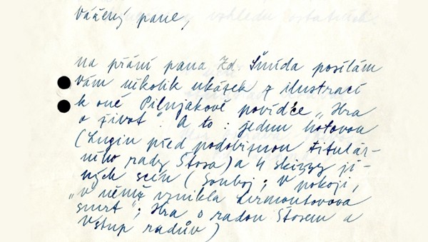 Úryvek z dopisu Stanislava Kolíbala nakladateli Vilému Šmidtovi z roku 1945. Zdroj: Národní muzeum