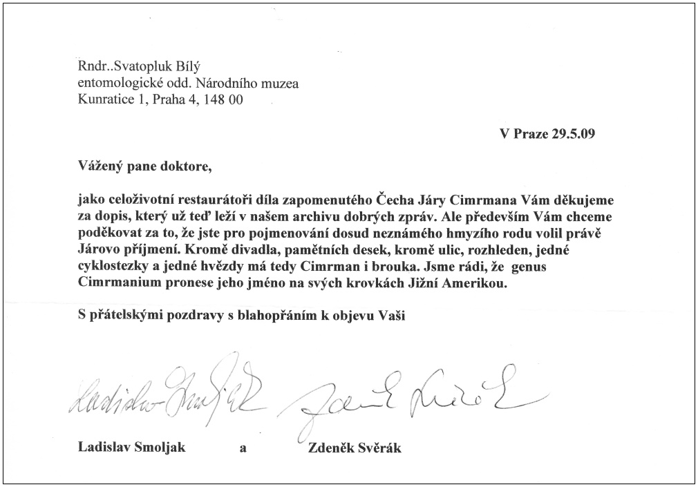 Dopis. Dopis autorovi názvu od L. Smoljaka a Z. Svěráka. Zdroj: Svatopluk Bílý