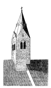 Dřevoryt. Kostelík v Dolním Bukovsku od Hugo Tomana. Zdroj: Památky archeologické