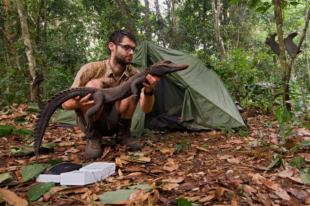Matej Dolinay držící krokodýla